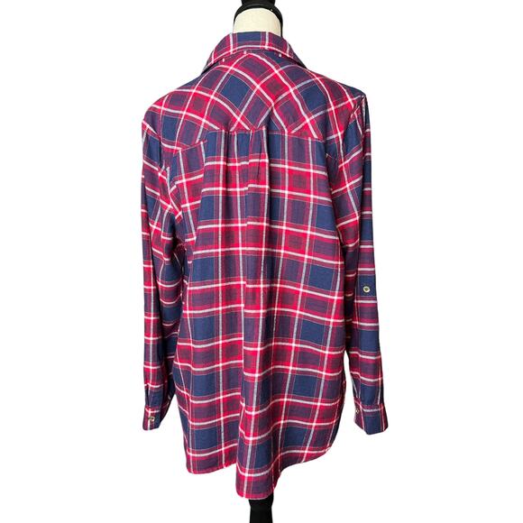 Michael Michael Kors Flannel Button-up Shirt in Red and Blue Plaid Hi-Lo Size XL - Picture 3 of 6